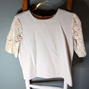 Loft white lace sleeve top Small